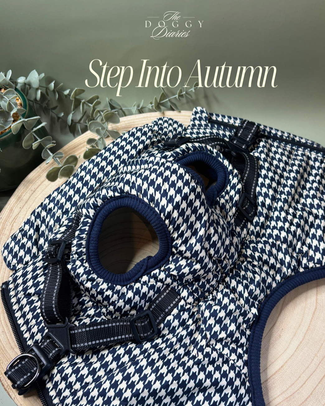 Navy & Cream Houndstooth Harness Coat