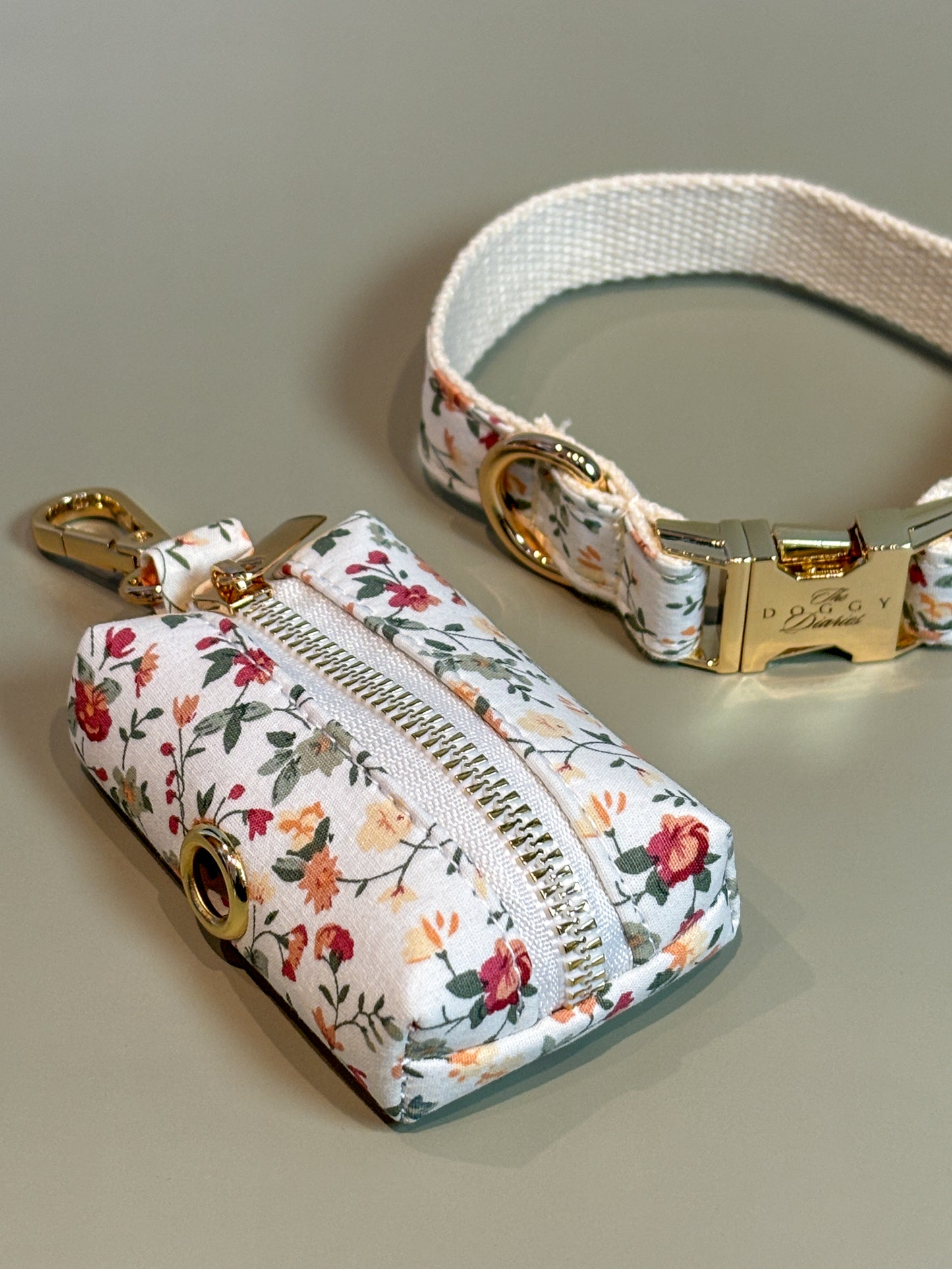 Spring Cream Floral Poop Bag Holder