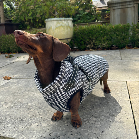 Monochrome Houndstooth Harness Coat
