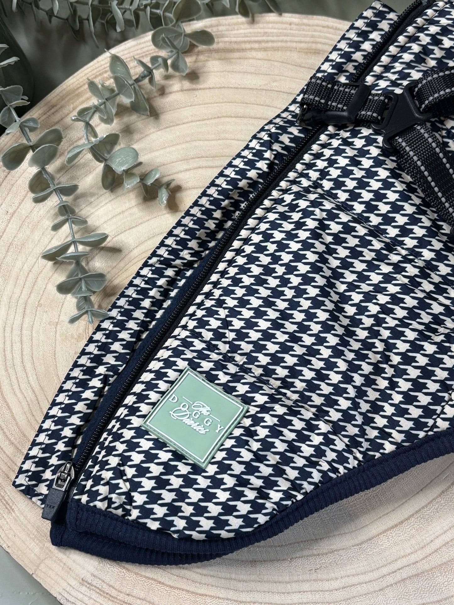 Navy & Cream Houndstooth Harness Coat